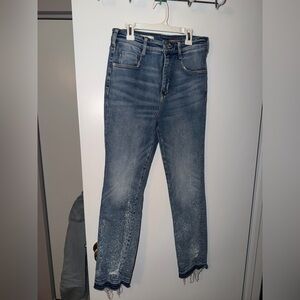 Anthropologie Pilcro Medium Blue Skinny Jeans with Distressed Hem